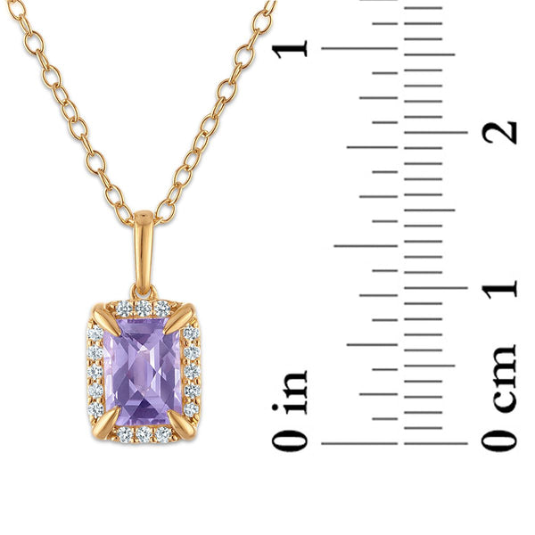 7X5MM Radiant Alexandrite and White Sapphire Birthstone 18-inch Pendant in 18KT Gold Vermeil
