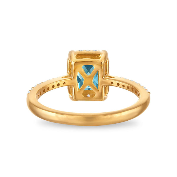 7X5MM Radiant Swiss Blue Topaz and White Sapphire Birthstone Ring in 18KT Gold Vermeil
