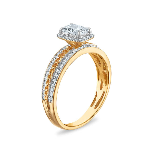 EcoLove 1-1/2 CTW Lab Grown Diamond Halo Wedding Trio Set in 10KT Yellow Gold