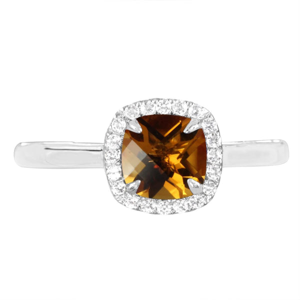 6MM Cushion Citrine and White Sapphire Birthstone Halo Ring in Sterling Silver