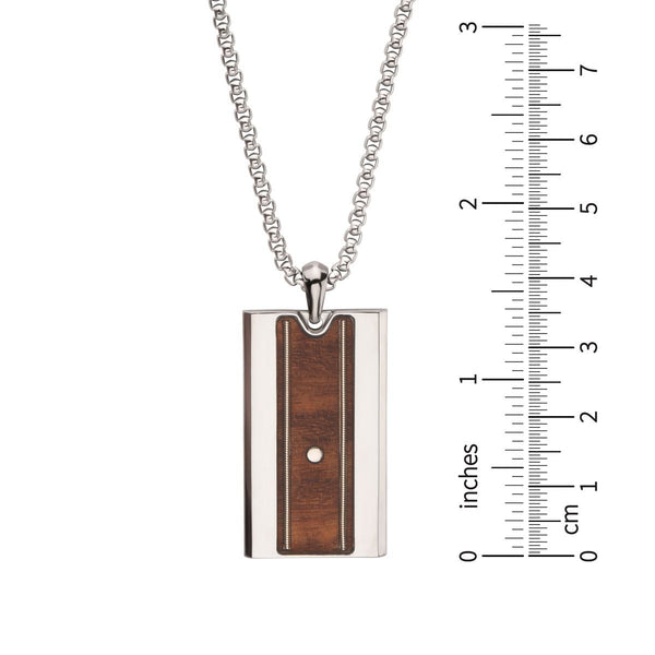 Inox Titanium and Whiskey Barrel Wood Inlay 22-inch Dog Tag  with Embedded Guitar String