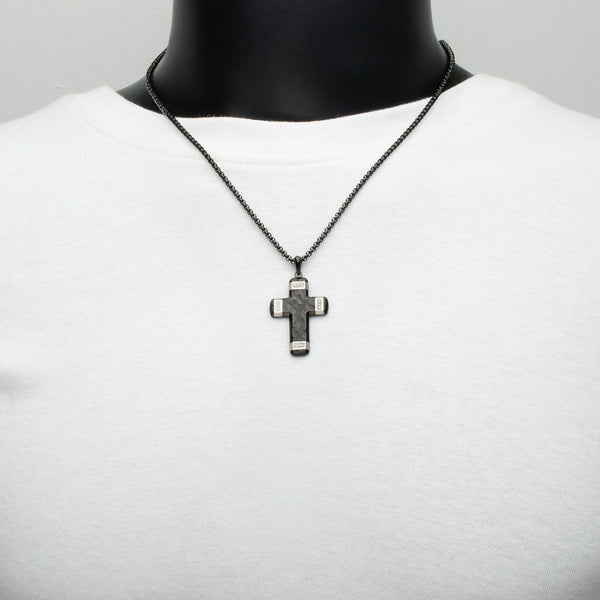 Inox Black IP Two-Tone Stainless Steel Lab Grown Diamond Accent 24-inch Cross Pendant