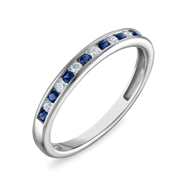LoveSong EcoLove 1.6MM Blue Sapphire and Lab Grown Diamond Ring in 10KT White Gold