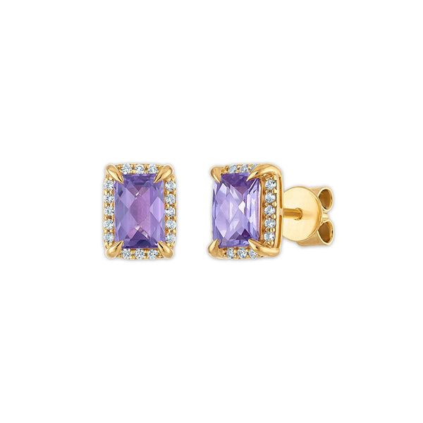 6X4MM Radiant Alexandrite and White Sapphire Birthstone Stud Earrings in 18KT Gold Vermeil