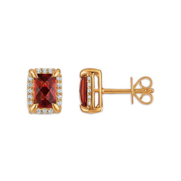 6X4MM Radiant Garnet and White Sapphire Birthstone Stud Earrings in 18KT Gold Vermeil