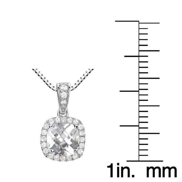 6MM Cushion White Sapphire and White Sapphire Birthstone Halo 18-inch Pendant in Sterling Silver