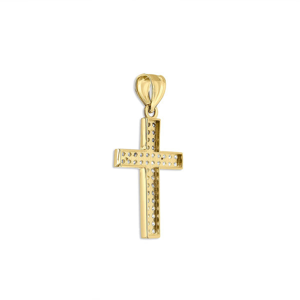 10KT Yellow Gold 28X17MM Cubic Zirconia Cross Pendant. Chain Not Included.