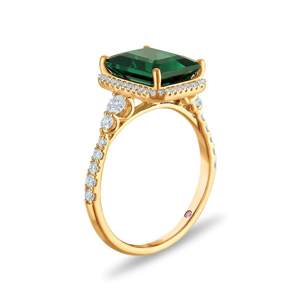 LoveSong EcoLove 10X8MM Emerald and Lab Grown Diamond Halo Ring in 10KT Yellow Gold
