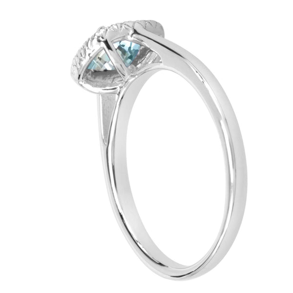 6MM Cushion Aquamarine and White Sapphire Birthstone Halo Ring in Sterling Silver