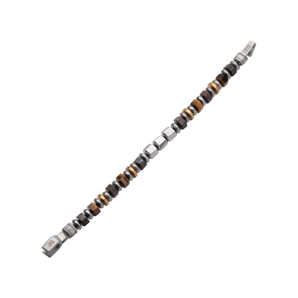 Inox 8MM 7.75-inch Mokume Gane Bronzite and Tiger Eye Beads Bushido Virtue Bracelet