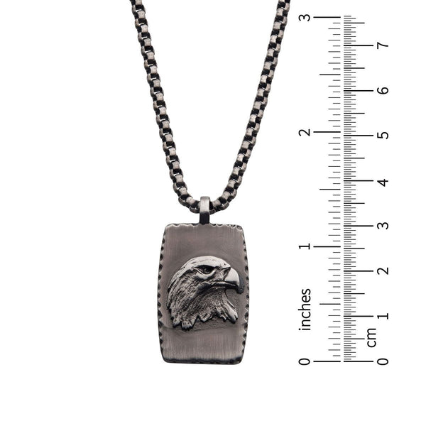 Inox Gun Metal IP Stainless Steel 24-inch Dog Tag with Eagle Inlay