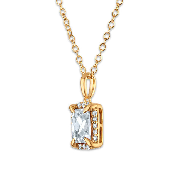 7X5MM Radiant White Topaz and White Sapphire Birthstone 18-inch Pendant in 18KT Gold Vermeil