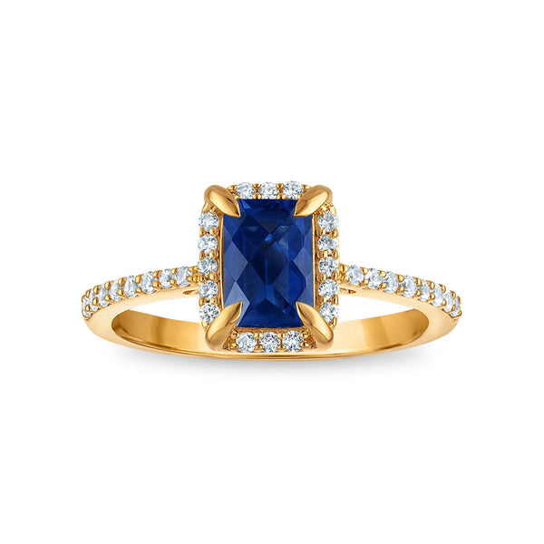 7X5MM Radiant Blue Sapphire and White Sapphire Birthstone Ring in 18KT Gold Vermeil