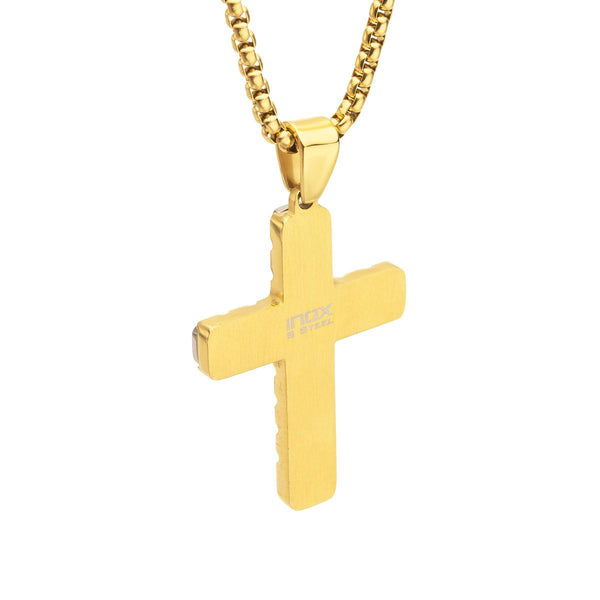 Inox 18KT Gold IP Stainless Steel 1/20 CTW Lab Grown Diamond Accent 24-inch Cross