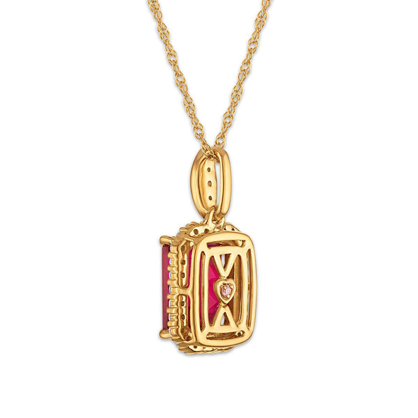 LoveSong EcoLove 9X7MM Ruby and Lab Grown Diamond Halo 18-inch Pendant in 10KT Yellow Gold