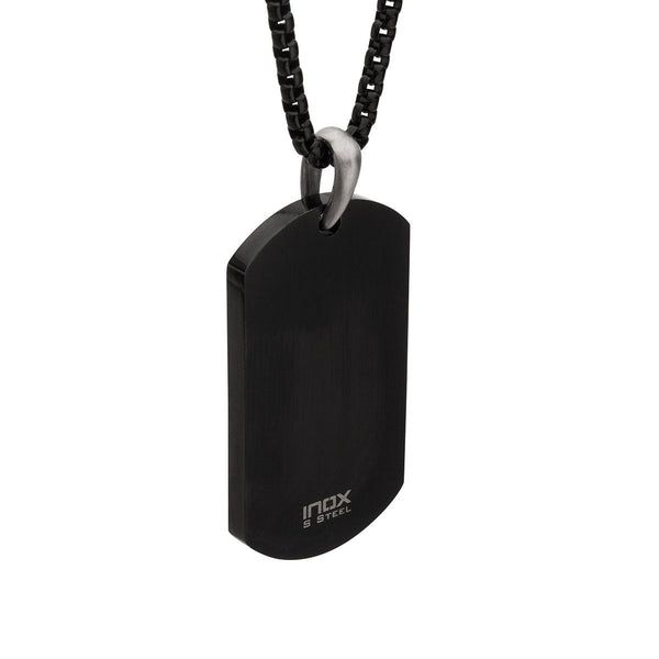 Inox Black IP Stainless Steel Lab Grown Diamond Accent 24-inch Dog tag with Cross Inlay