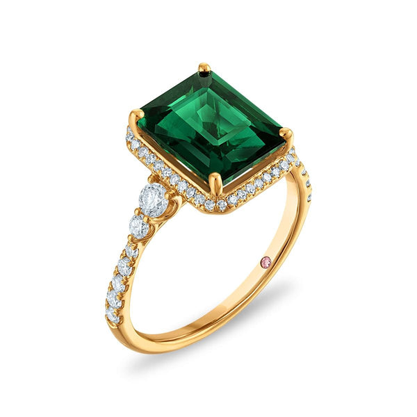 LoveSong EcoLove 10X8MM Emerald and Lab Grown Diamond Halo Ring in 10KT Yellow Gold