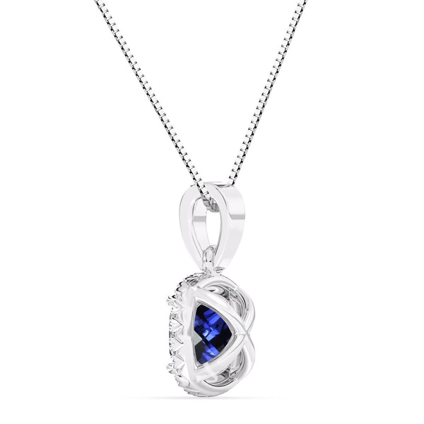 6MM Cushion Black Sapphire and White Sapphire Birthstone Halo 18-inch Pendant in Sterling Silver