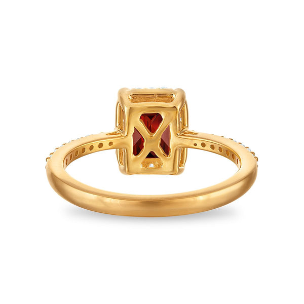 7X5MM Radiant Garnet and White Sapphire Birthstone Halo Ring in 18KT Gold Vermeil