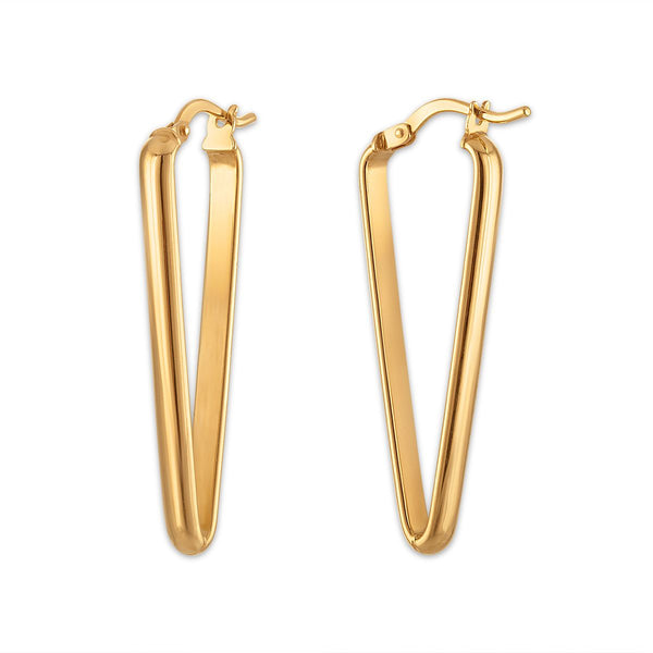 10KT Yellow Gold Elongated Triangle Hoop Earrings