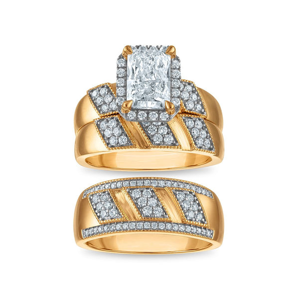 EcoLove 2-1/4 CTW Lab Grown Diamond Halo Wedding Trio Set in 10KT Yellow Gold