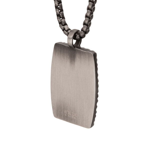 Inox Gun Metal IP Stainless Steel 24-inch Dog Tag with Eagle Inlay