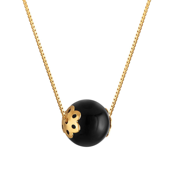 10MM Round Onyx 18-inch Necklace in Yellow Gold Plated Sterling Silver