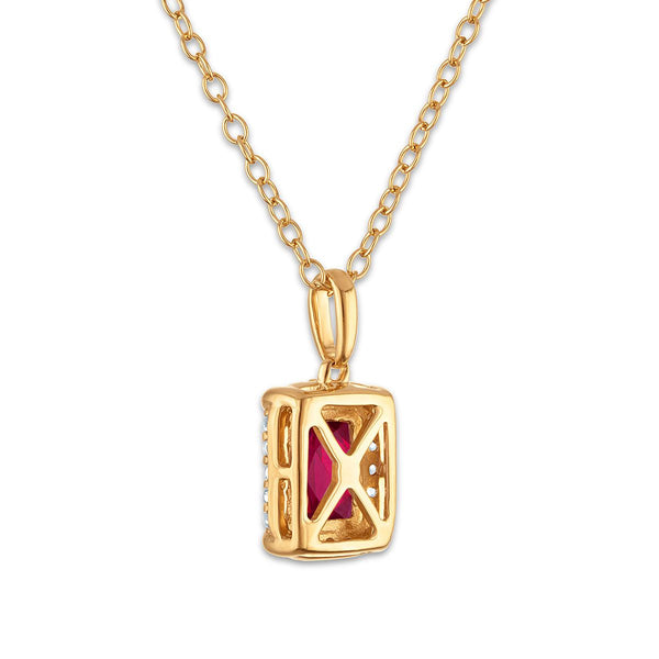 7X5MM Radiant Ruby and White Sapphire Birthstone 18-inch Pendant in 18KT Gold Vermeil