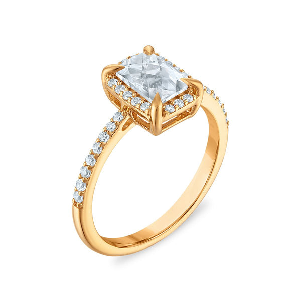7X5MM Radiant White Topaz and White Sapphire Birthstone Ring in 18KT Gold Vermeil