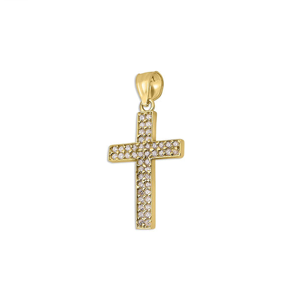10KT Yellow Gold 28X17MM Cubic Zirconia Cross Pendant. Chain Not Included.