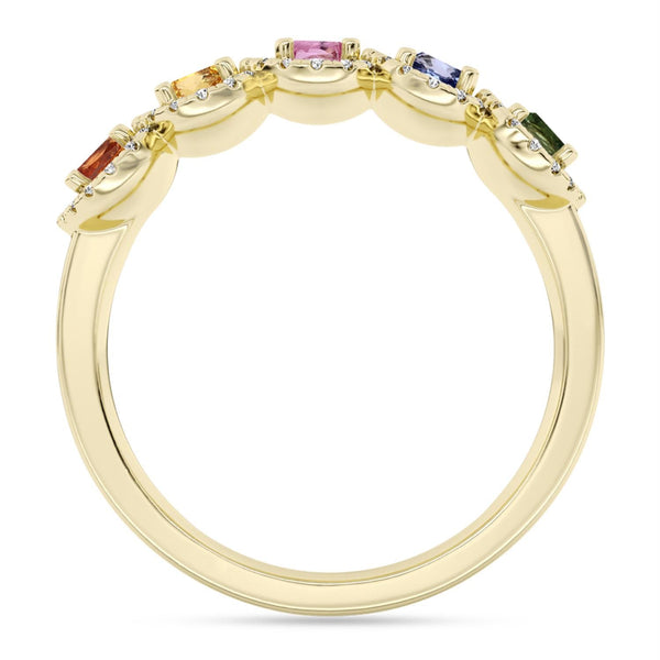 Multi-Color Sapphire and Diamond Halo Ring in 10KT Yellow Gold