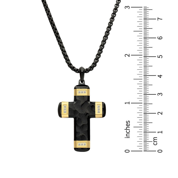 Inox 18KT Gold IP Two-Tone Stainless Steel Lab Grown Diamond Accent 24-inch Cross Pendant