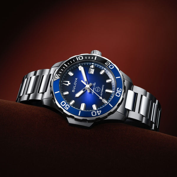 Bulova Marine Star with 41X41 MM Blue Round Dial Stainless Steel Watch Band; 98B466 Sport