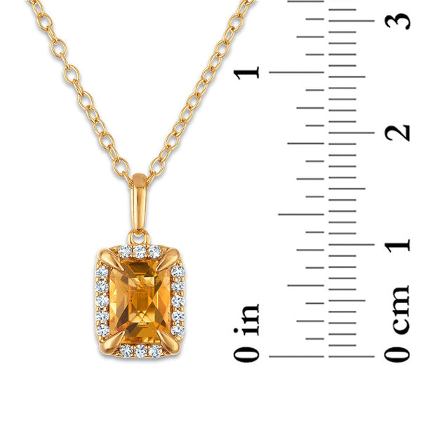 7X5MM Radiant Citrine and White Sapphire Birthstone 18-inch Pendant in 18KT Gold Vermeil