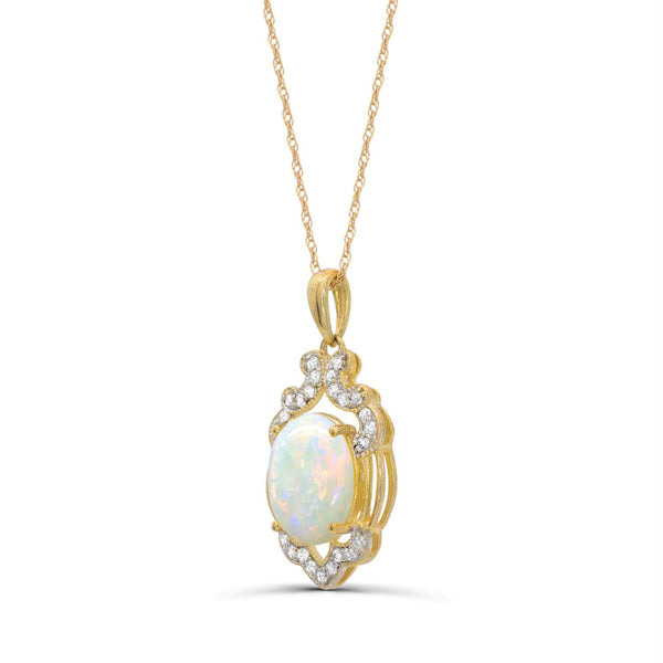 Created Opal and White Sapphire 18-inch Pendant in Yellow Gold Plated Sterling Silver