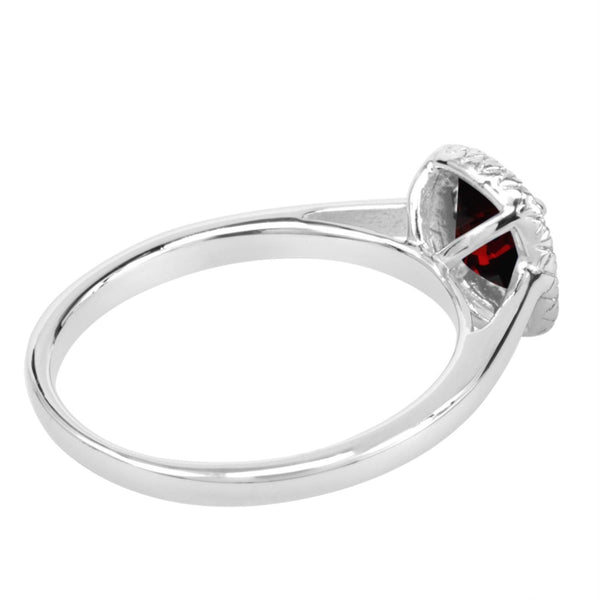 6MM Cushion Garnet and White Sapphire Birthstone Halo Ring in Sterling Silver