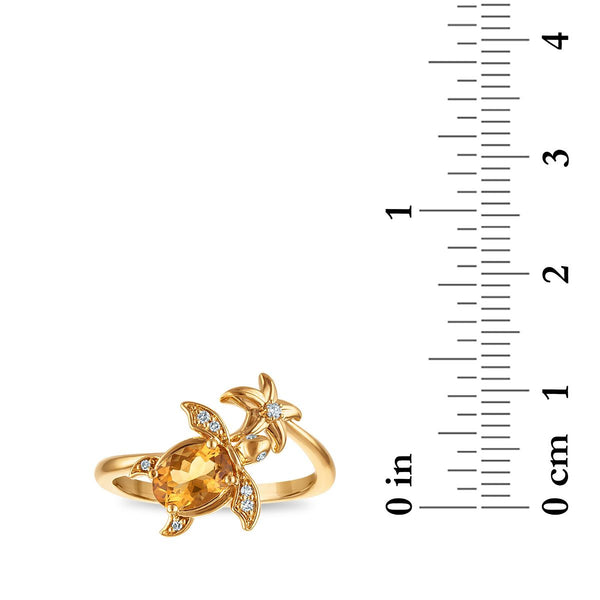 LoveSong Citrine and Lab Grown  Diamond Turtle Ring in 18KT Gold Vermeil