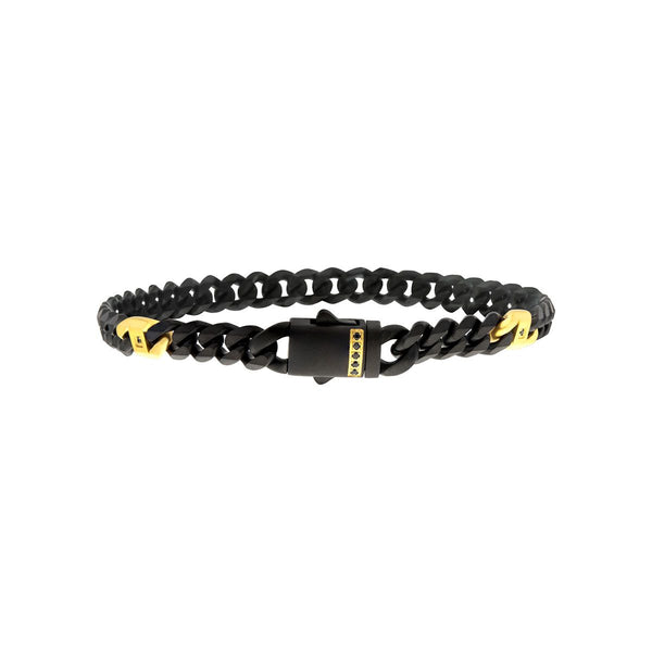 Inox Two-Tone Stainless Steel 8-inch 6MM Miami Cuban Link Bracelet with Black Sapphire