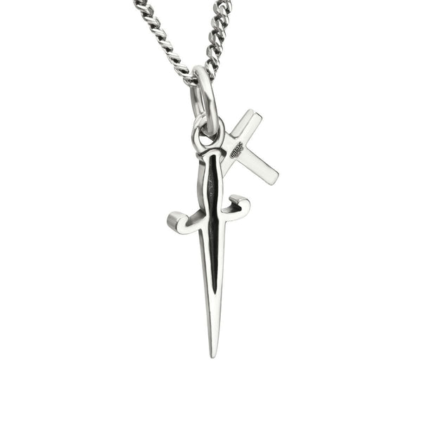 Inox Sterling Silver Oxidized 22-inch Dagger and Cross Pendant