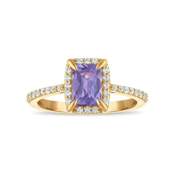 7X5MM Radiant Alexandrite and White Sapphire Birthstone Ring in 18KT Gold Vermeil
