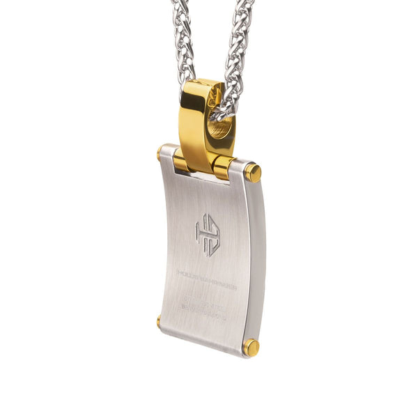 Inox Natural Diamond Accent Gold IP Stainless Steel 22-inch Dog Tag Pendant