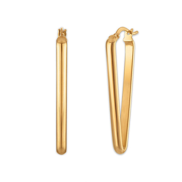 10KT Yellow Gold Elongated Triangle Hoop Earrings