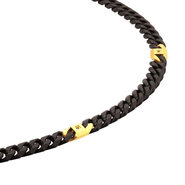 Inox 24-inch 8MM Black IP Stainless Steel Miami Cuban Chain with Black Sapphire