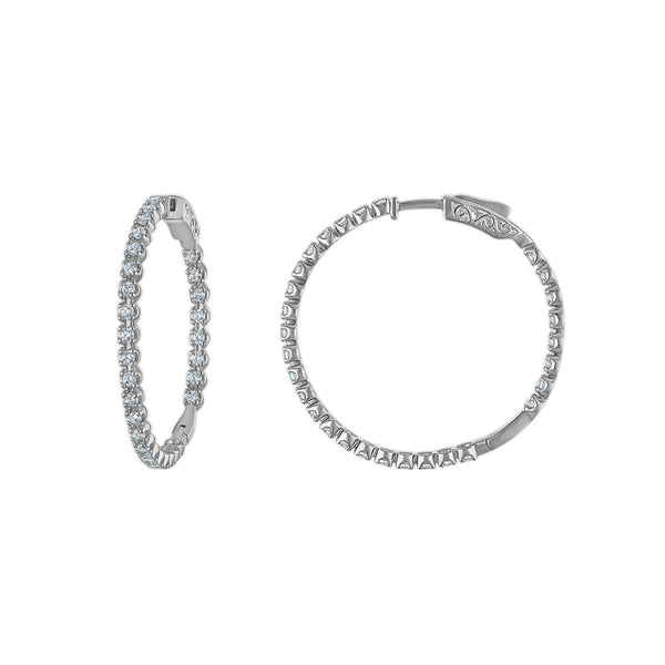 Red Hot Deal 2 CTW Round Lab Grown Diamond Hoop In&Out Earrings in Sterling Silver