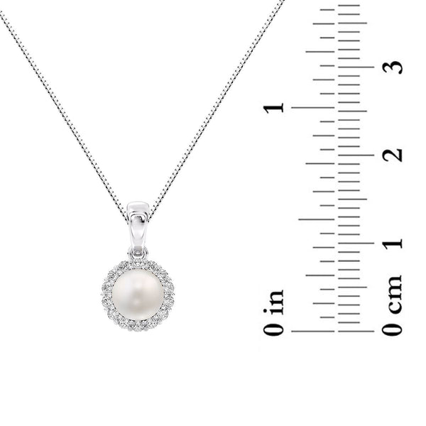 6MM Cushion Pearl and White Sapphire Birthstone Halo 18-inch Pendant in Sterling Silver
