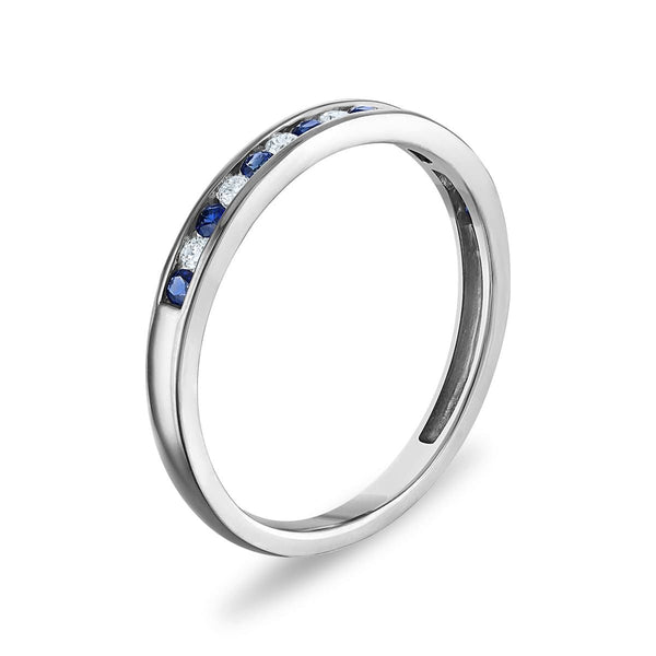 LoveSong EcoLove 1.6MM Blue Sapphire and Lab Grown Diamond Ring in 10KT White Gold
