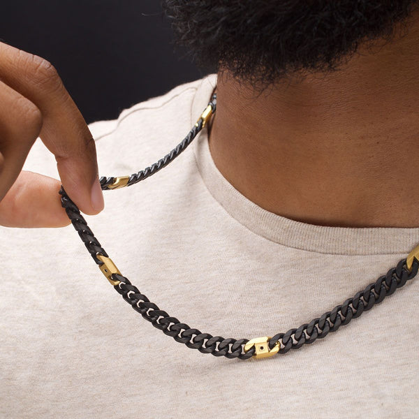 Inox 24-inch 6MM Black IP Stainless Steel Miami Cuban Chain with Black Sapphire