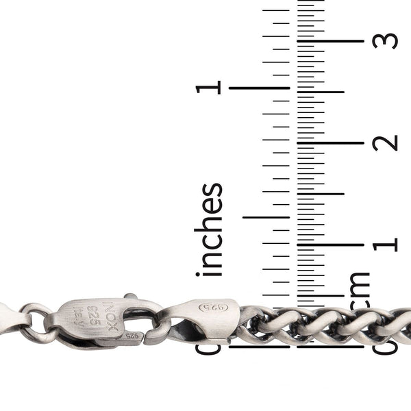 Inox 24-inch 4MM Sterling Silver Brushed Satin Finish Wheat Chain