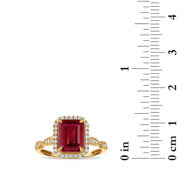 LoveSong EcoLove 9X7MM Ruby and Lab Grown Diamond Halo Ring in 10KT Yellow Gold