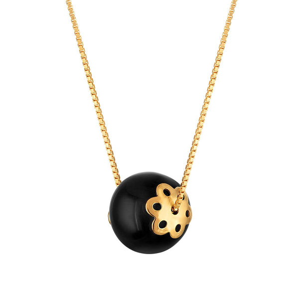 10MM Round Onyx 18-inch Necklace in Yellow Gold Plated Sterling Silver